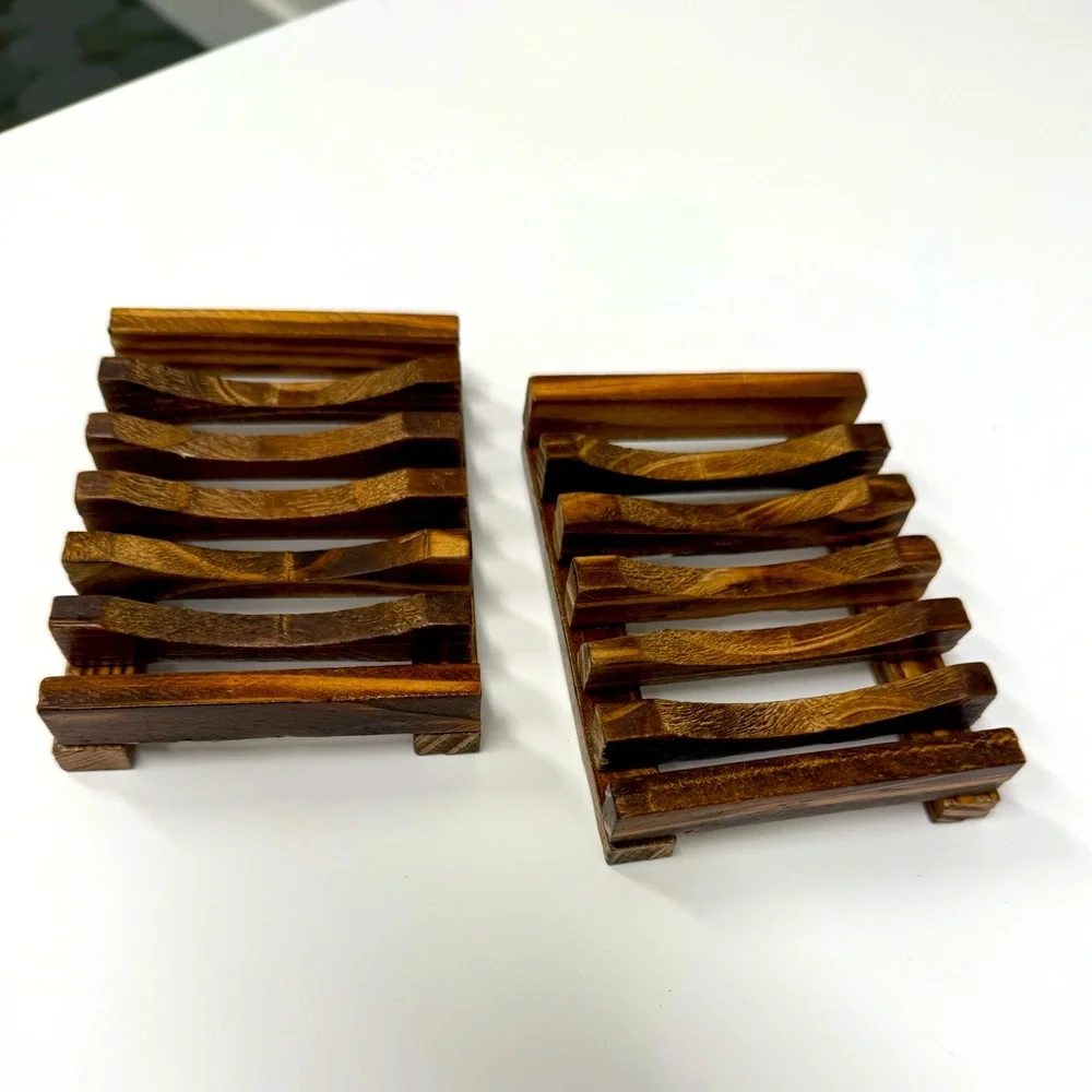 Wooden Crate & Barrel soap bar Holder Set NWOB